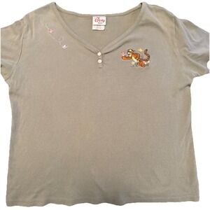 Vintage Disney Store Tigger & Butterflies Embroidered Women's L Sage Green Shirt
